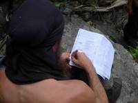 Pat taking notes (Hen Island)