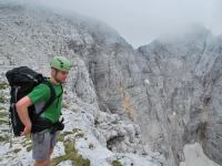 Cris looks over cliff (Triglav Nat. Park, Slovenia)