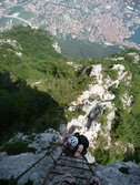 Cris on klettersteig ladder (Lago di Garda) resize