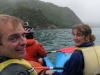 Cris, Holly, and Gina in kayaks (Golden Bay)