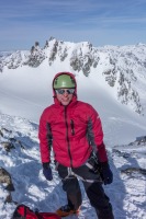Cris on the summit of the Hintere Jamspitze (Ski touring Jamtalhuette)