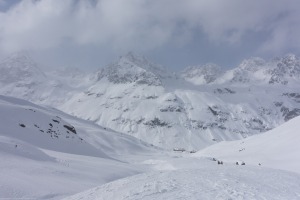 View back down to the hut (Ski touring Jamtalhuette)