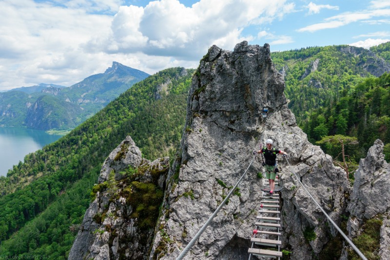 Cris on the swing bridge (Climbing Holiday June 2019)
