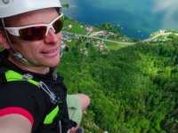 Cris sits above thin air (Climbing Holiday June 2019)