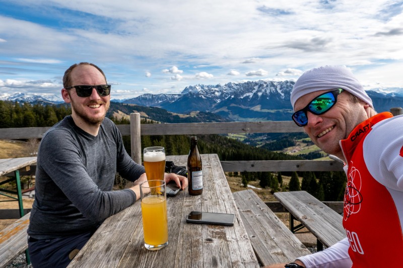 Taking a break at the Altkaser Alm (Multisport weekend in Austria March 2024)