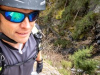 Cris on the Toblacher Wasserfall via ferrata (Multisport weekend in Austria March 2024)