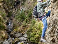 Johannes on the via ferrata (Multisport weekend in Austria March 2024)