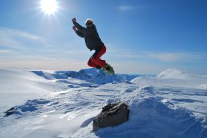 Cris tries to fly (Ski touring Glomfjord, Norway)