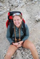 Frauke sitting (Tramping Schrecksee, Germany)