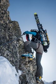 Leonie climbing 2 (Arlberger Winterklettersteig March 2017)
