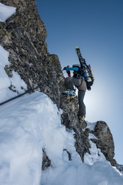Leonie climbing (Arlberger Winterklettersteig March 2017)