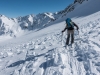 Leonie skiing through debris (Arlberger Winterklettersteig March 2017)