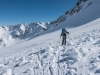 Leonie skis through debris (Arlberger Winterklettersteig March 2017)