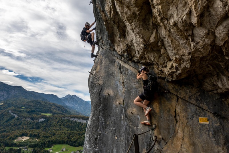 Johannes and Rachel on a ferrata (Autumn adventures Dachstein Sept 2024)