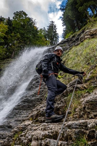 Johannes and waterfall (Autumn adventures Dachstein Sept 2024)