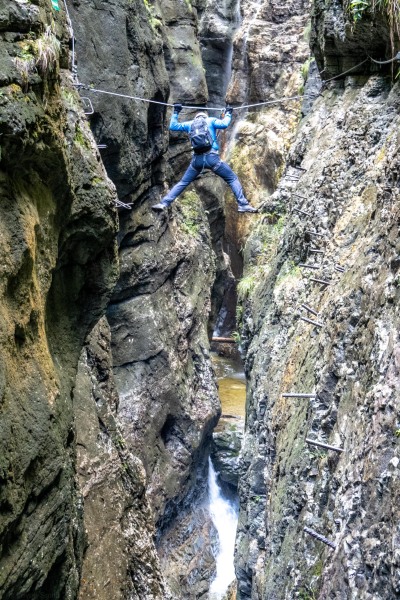 Johannes crossing another bridge (Autumn adventures Dachstein Sept 2024)