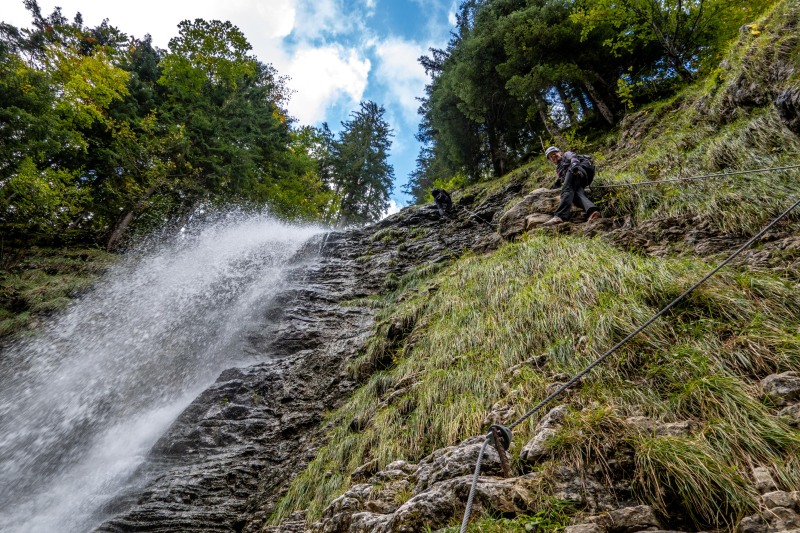 Rachel and waterfall (Autumn adventures Dachstein Sept 2024)