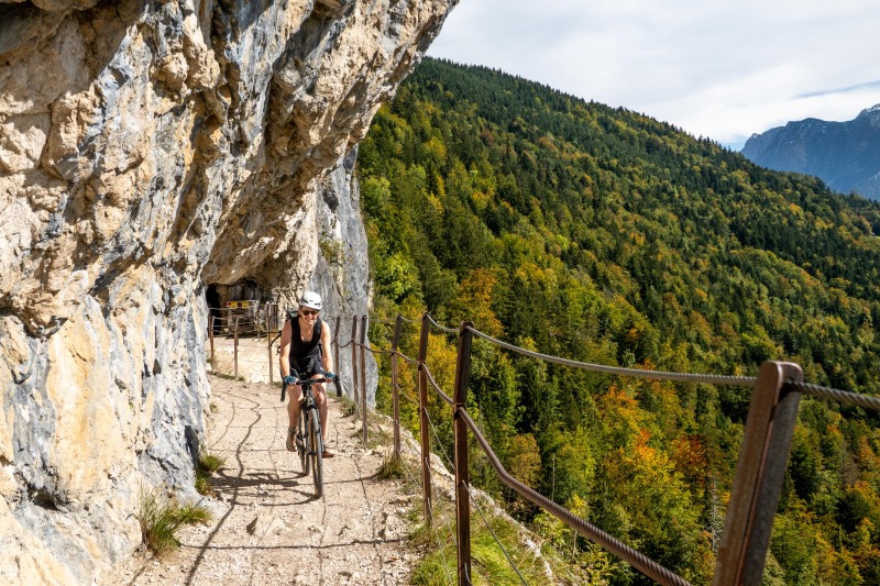 Rachel cycling (Autumn adventures Dachstein Sept 2024)