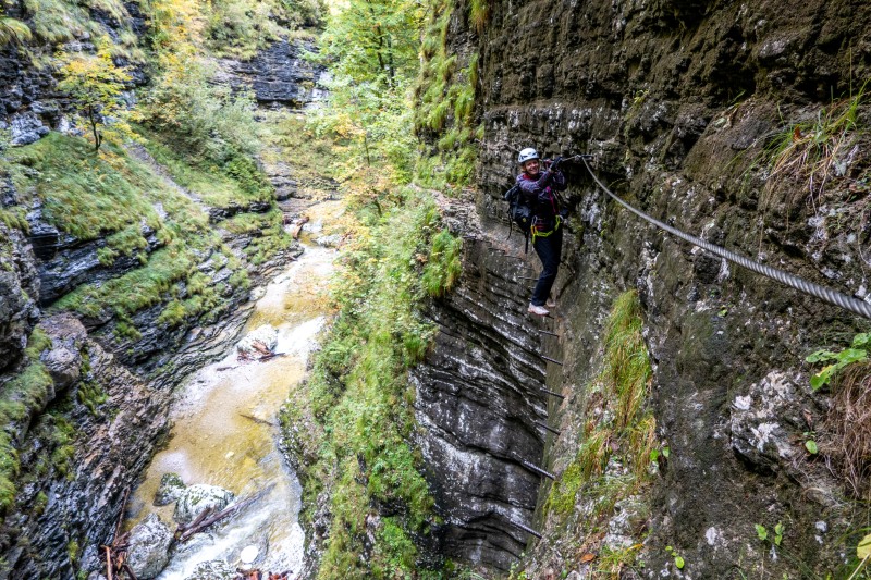 Rachel on the Postalm klettersteig (Autumn adventures Dachstein Sept 2024)