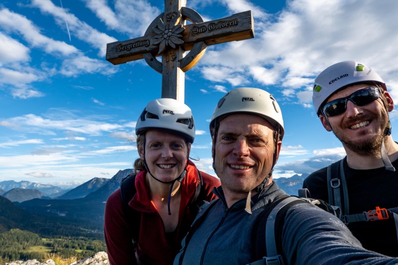 Us at the top of Predigstuhl (Autumn adventures Dachstein Sept 2024)