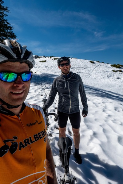 Walking our bikes in snow (Autumn adventures Dachstein Sept 2024)