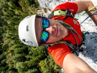 Cris and trees below (Autumn adventures Dachstein Sept 2024)