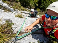 Cris leading a pitch (Autumn adventures Dachstein Sept 2024)