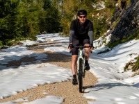 Johannes riding in snow (Autumn adventures Dachstein Sept 2024)