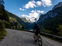 Johannes riding with snow behind (Autumn adventures Dachstein Sept 2024)