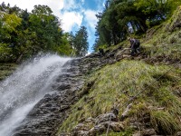 Rachel and waterfall (Autumn adventures Dachstein Sept 2024)