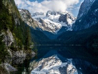 Snowy mountains behind Lake Gosau (Autumn adventures Dachstein Sept 2024)
