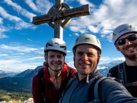 Us at the top of Predigstuhl (Autumn adventures Dachstein Sept 2024)