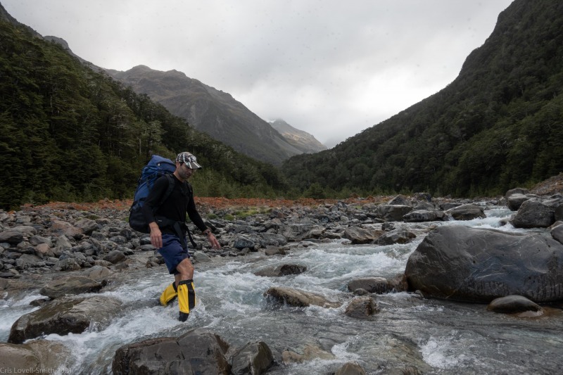 Crossing a river (Avalanche Crow Tramp April 2021)