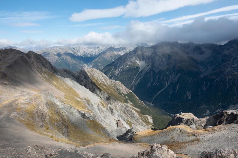 Looking down from Avalanche Peak (Avalanche Crow Tramp April 2021)