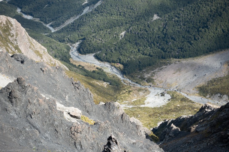 Looking down into the valley (Avalanche Crow Tramp April 2021)