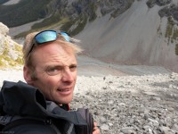 Cris on the scree (Avalanche Crow Tramp April 2021)