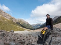 Jeremy on a rock (Avalanche Crow Tramp April 2021)