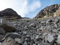 Looking back up the scree (Avalanche Crow Tramp April 2021)