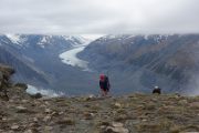 Gina and Jeremy with Tasman Glacier behind (Ball Pass Dec 2013)