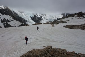 Gina and Kenneth crossing the snow (Ball Pass Dec 2013)