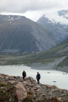 Jeremy and Gina in front of the Hooker Terminal Lake (Ball Pass Dec 2013)
