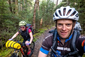 Cris and Katie on bikes (Bikepacking Poulter Jan 2024)