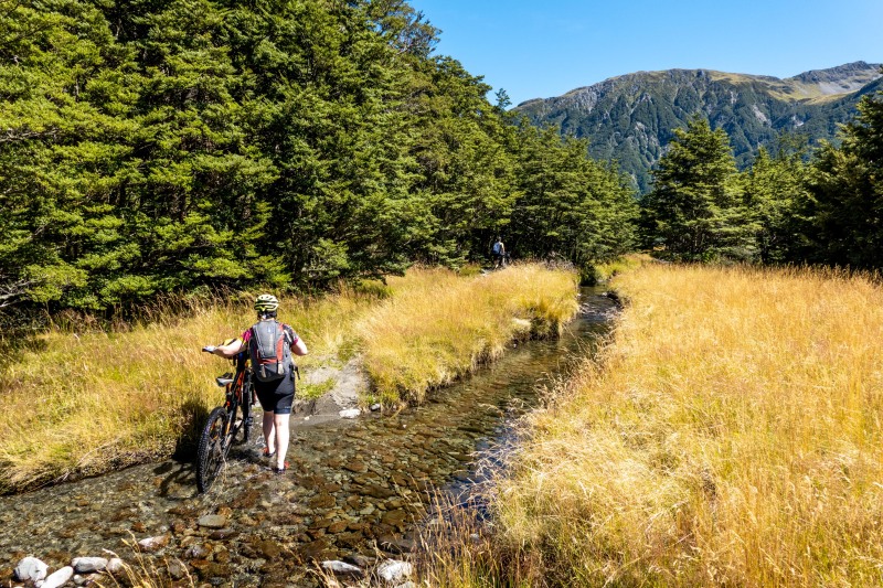 Crossing a small stream (Bikepacking Poulter Jan 2024)