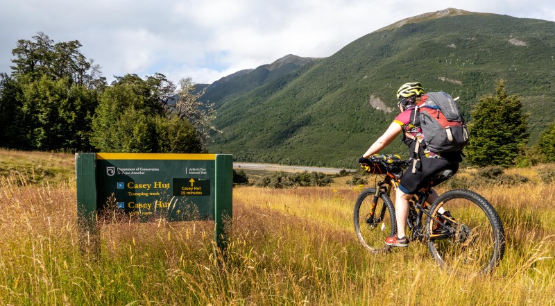 Katie nearing Casey Hut (Bikepacking Poulter Jan 2024)
