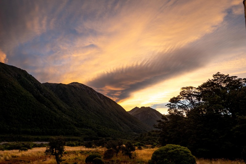 Sunset from the hut (Bikepacking Poulter Jan 2024)