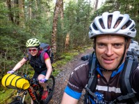 Cris and Katie on bikes (Bikepacking Poulter Jan 2024)