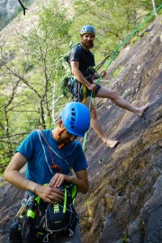 Alec and Pattrick finishing off their climb (Canyoning Italy 2019)