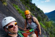 Team Cris and Verena doing a very easy multipitch (Canyoning Italy 2019)