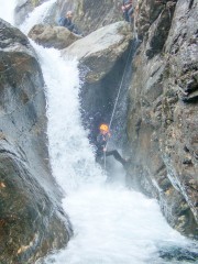 Verna about to get wet (Canyoning Italy 2019)