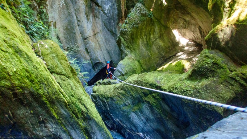 Craig scouts the next anchor (Canyoning Robinson Creek, Adventures with Craichel Jan 2022)